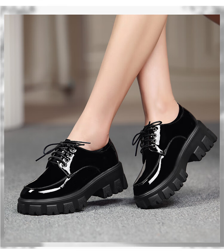 伯爵狼春秋系带厚底小皮鞋女真皮圆头松糕底单鞋女复古舒适柔软女士