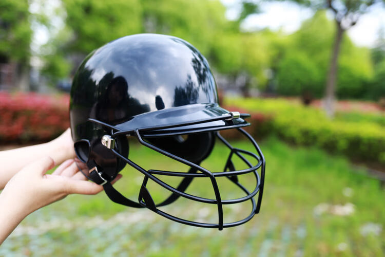 太郎帽子棒球头盔打击头盔双耳棒球头盔戴面具防护罩护棒球帽头盔蓝色