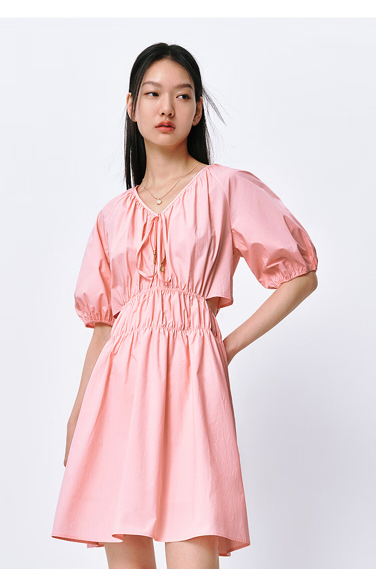 Peacebird Women's Premium Commuter Summer V-Neck Long Dress Small Brand Hollow Out Color-Block Simple Commuter White Long M 20