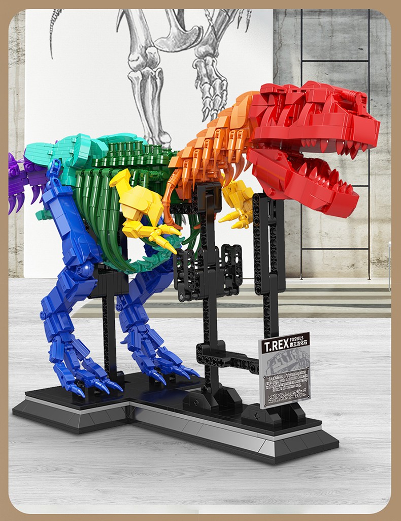 方橙积木恐龙玩具侏罗纪世界霸王龙三角龙拼装玩具模型男孩生日六一