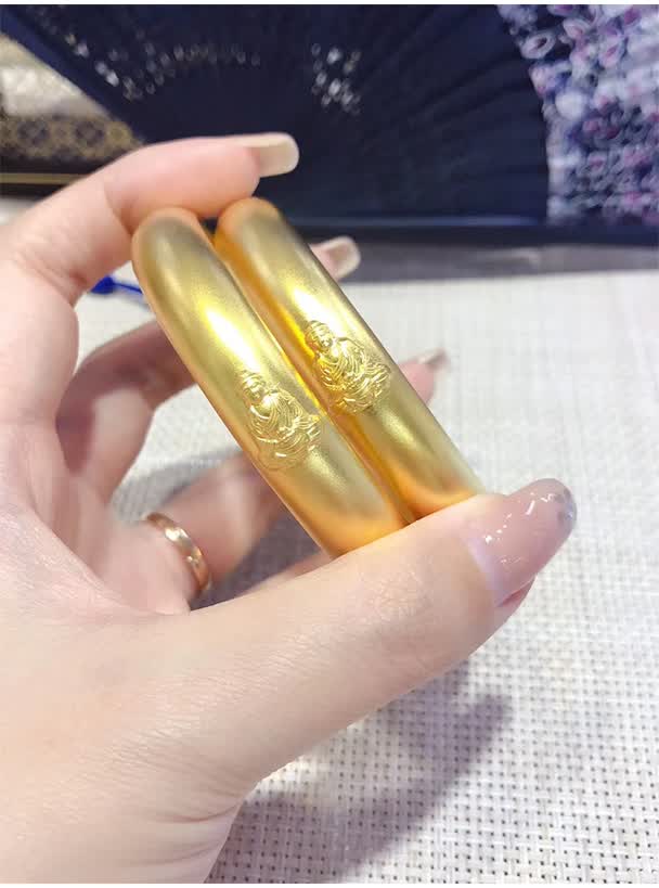小腰金阿弥陀佛黄金手镯古法传承999足金心经镯子女妈妈款足金宽面扁