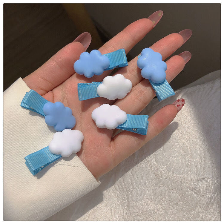 蓝色云朵发夹甜美可爱小清新边夹ins小众设计2021春夏季新款发饰yun