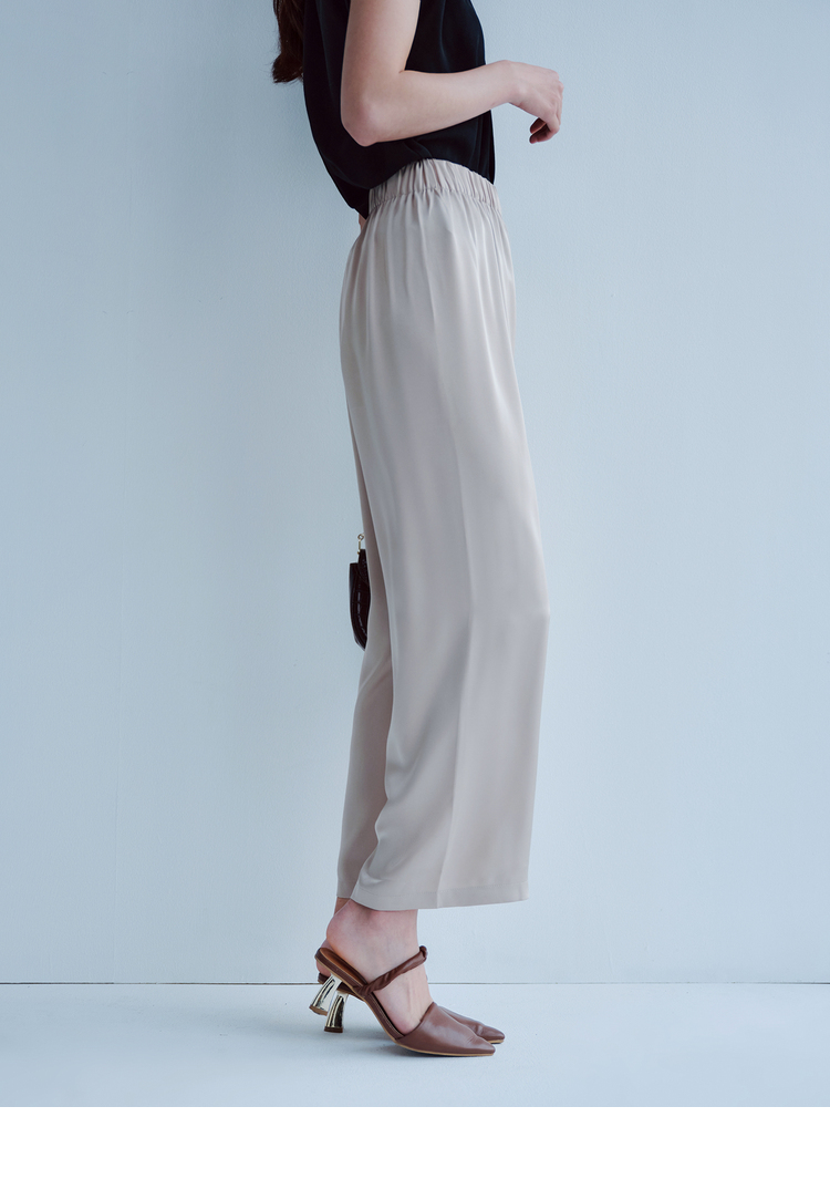 初棉 夏日清凉 光泽感缎面空气裤女高腰显瘦 薄款九分冰丝阔腿裤 杏仁