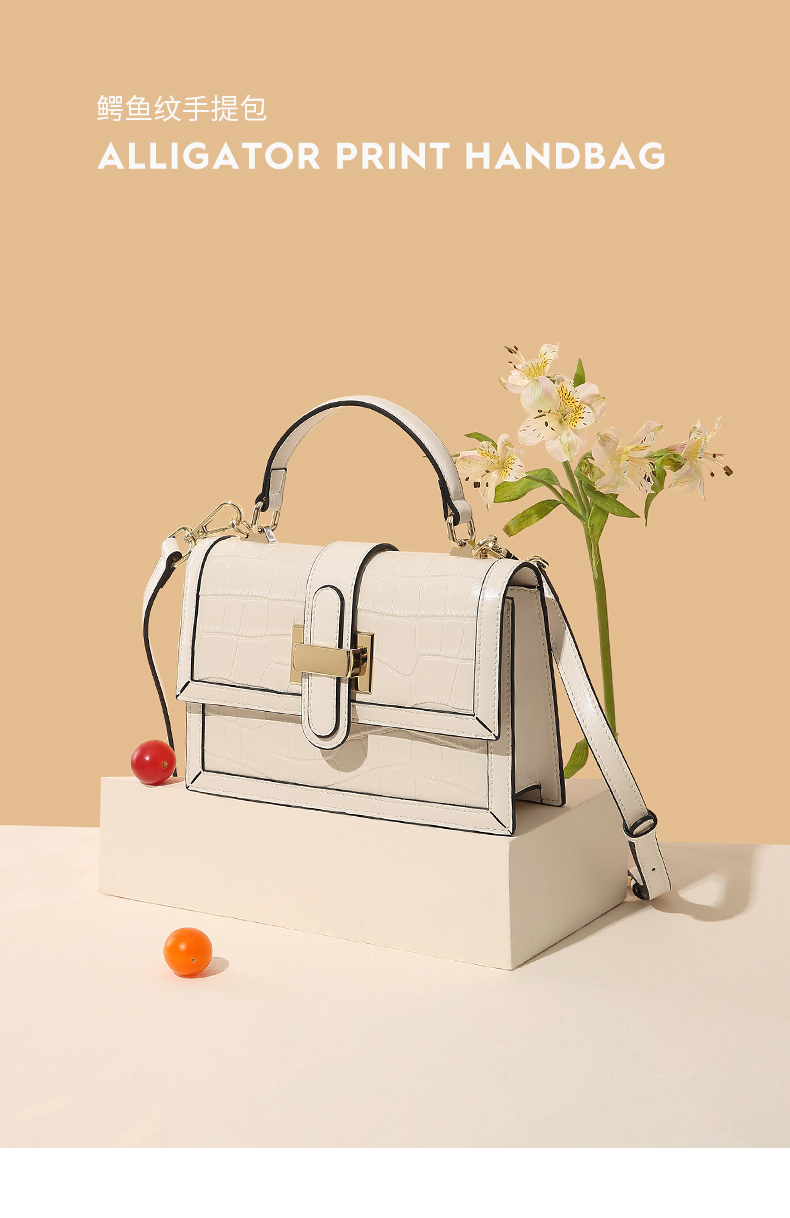 稻草人包包女季单肩包2021新款潮鳄鱼纹牛皮女包时尚通勤手提斜挎包
