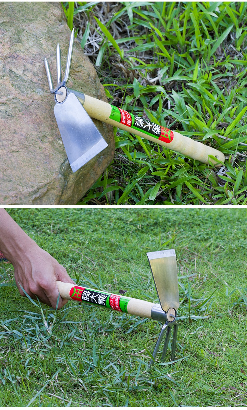 种地工具胜大业园艺工具小锄头短木柄全钢两用镐农具种菜种地钓鱼花锄