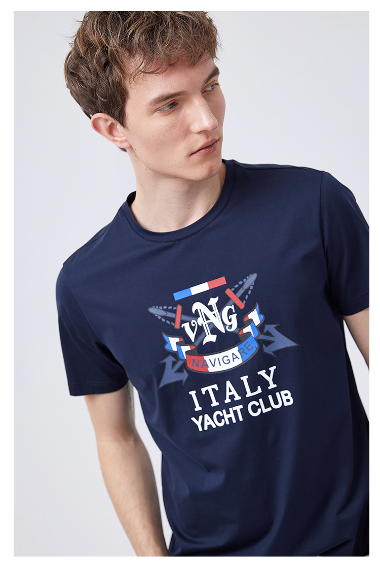 navigare意大利小帆船短袖t恤男夏装半袖透气短t休闲圆领体恤蔚蓝s46