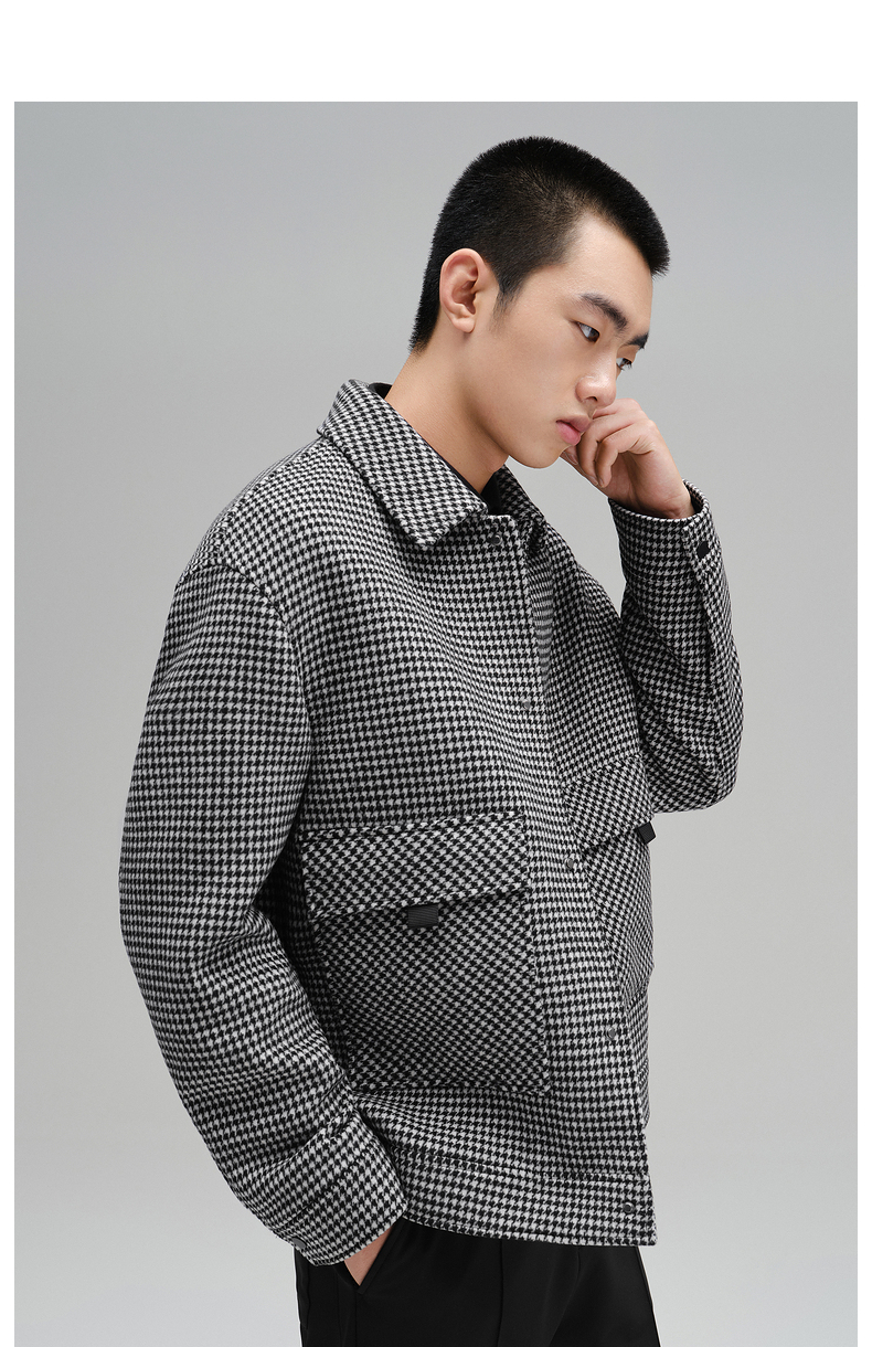 gxg男装【斯文系列】21年冬季新款男士千鸟格休闲短款大衣 千鸟格 175