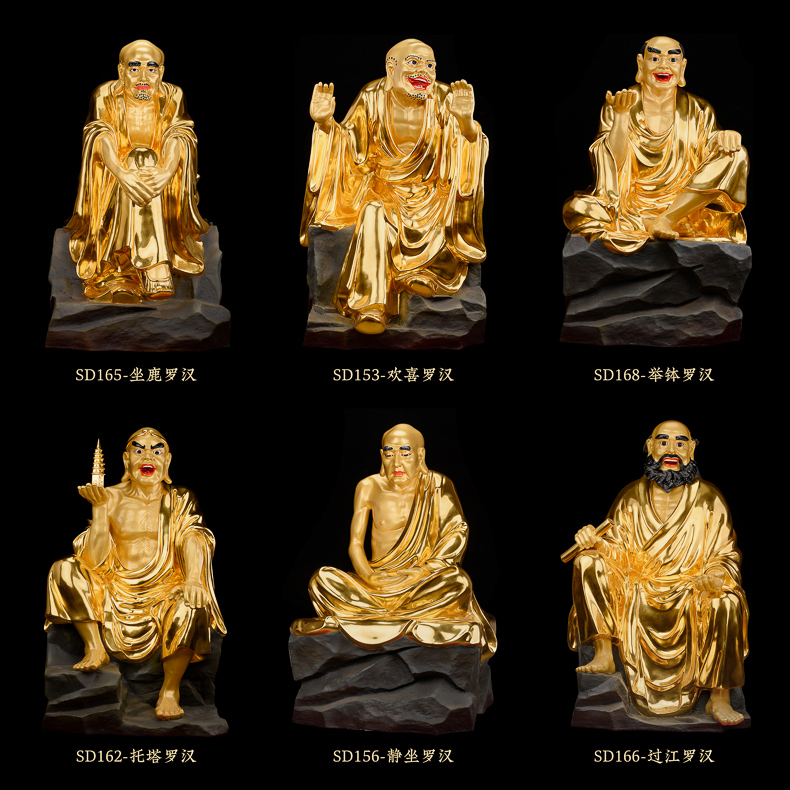 十八罗汉佛像十八罗汉佛像纯铜鎏金降龙伏虎罗汉雕像佛堂寺庙供奉摆件