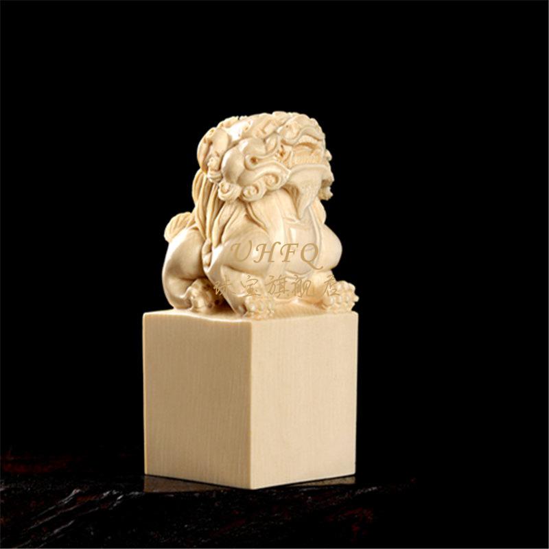 uhfq 猛犸象牙雕狮子事事如意印章摆件手把件 收藏 尺寸;58x25mm