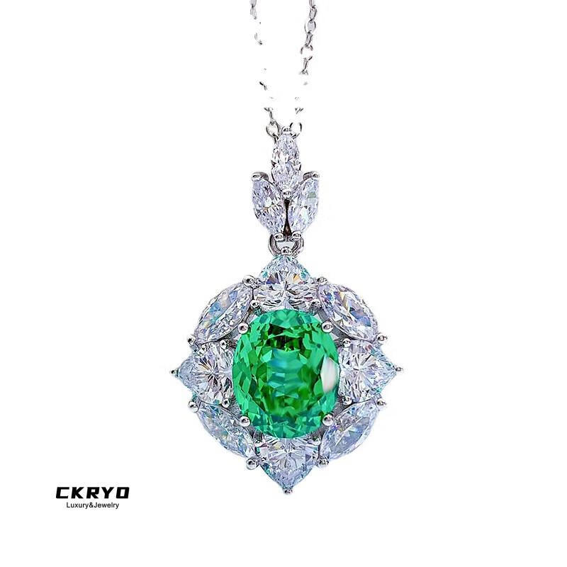 ckryo品牌欧美新品银帕绿10*mm项链女锁骨链复古风吊坠送女友礼物c