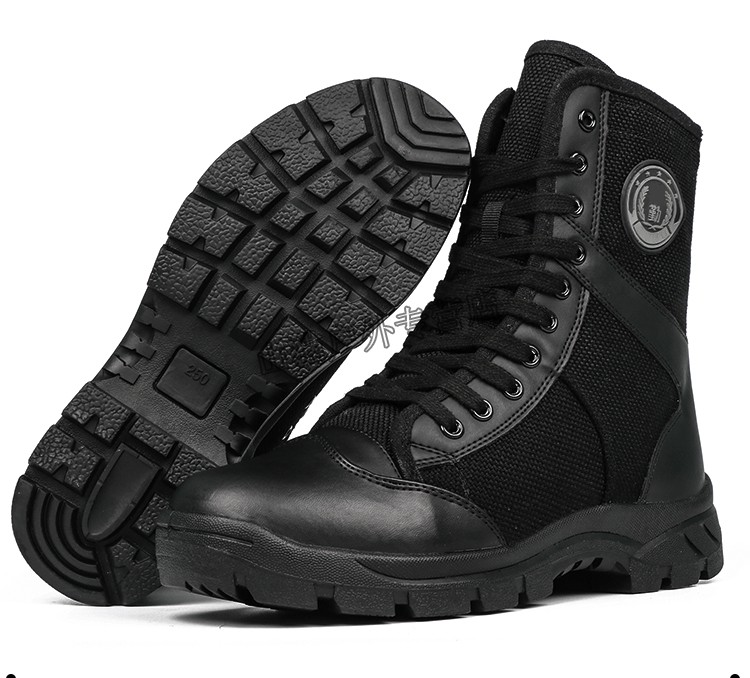 蚁行客 保安靴男保安鞋安保鞋高帮靴冬夏季超轻靴帆布黑色特训鞋勤务