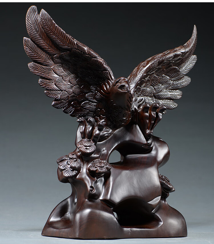 正宗府实木黑檀木雕大展鸿图老鹰摆件大展宏图雄鹰开业办公桌摆设工艺