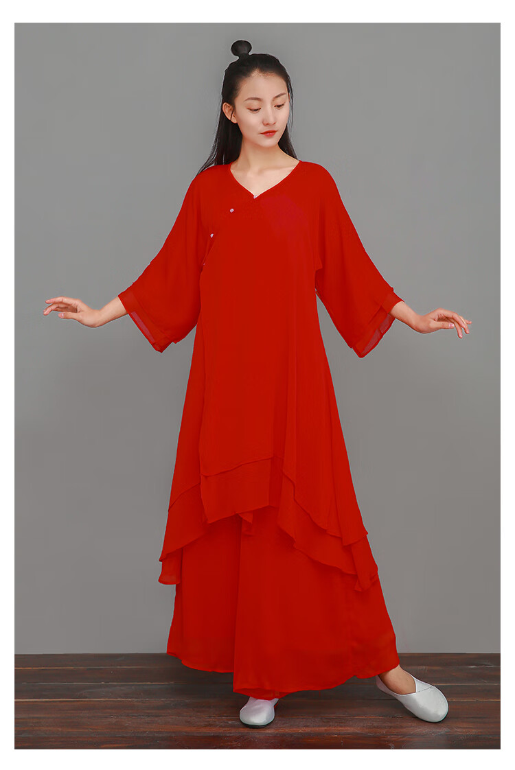 长裙减龄大摆裙子禅意禅修禅服女装中式汉服文艺连衣裙咀羙 深红色 #1