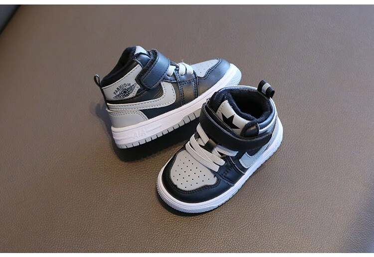 京选优品小宝宝鞋子冬季aj男童高帮运动小童板鞋加绒款女婴儿学步鞋软