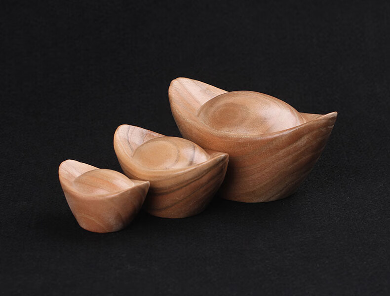 泰山慈航阁桃木元宝木雕风水居家摆件原色木质实心元宝生意兴隆 中号