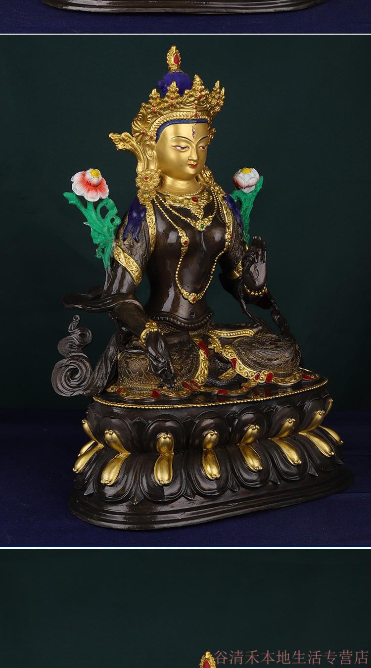 智宙绿度母佛像摆件纯铜古色鎏金鎏银藏传密宗观世音菩萨佛像摆件15寸