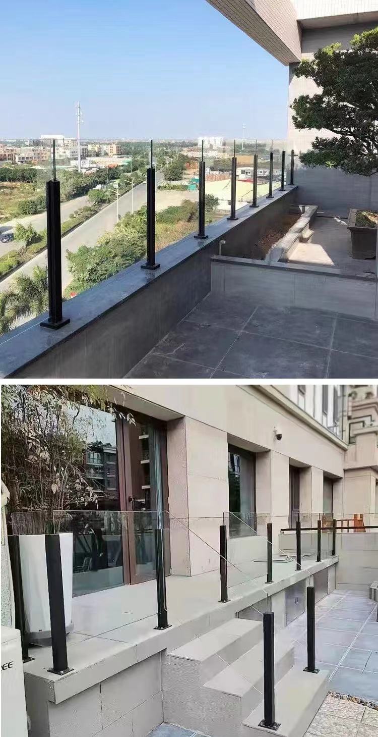 工程扶手栏杆楼梯阳台立柱商场护栏黑色带托片铝合金内卡槽立柱850高