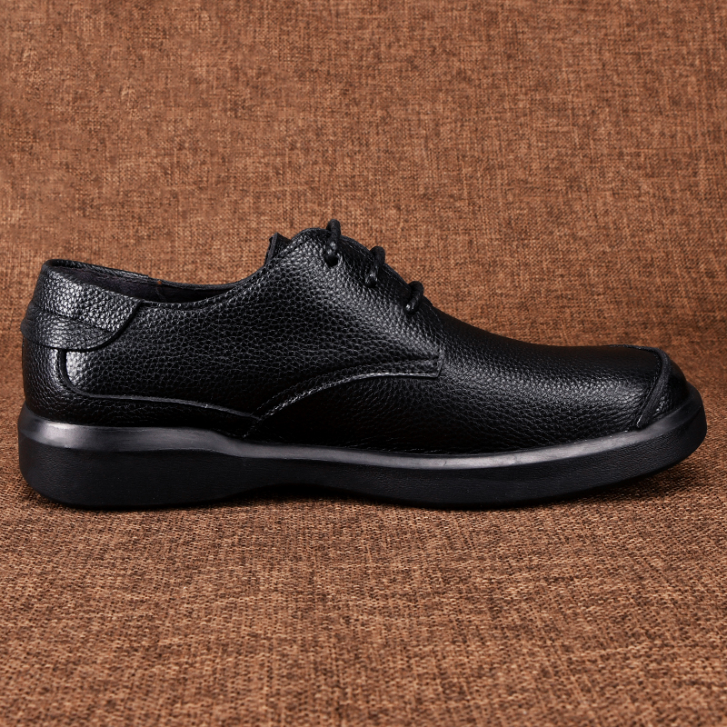 轻奢男鞋脚宽圆头男鞋商务皮鞋头层牛皮皮鞋黑色系带平跟休闲鞋大头鞋