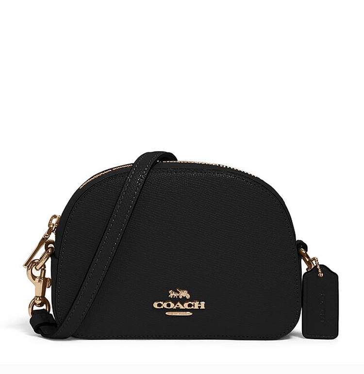 【国内现货】coach/蔻驰 黑色经典logo款女士saffiano皮革单肩包斜