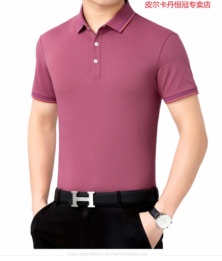 法国皮尔卡丹官方新品男士短袖t恤翻领新款男装桑蚕丝t恤衫冰丝中年