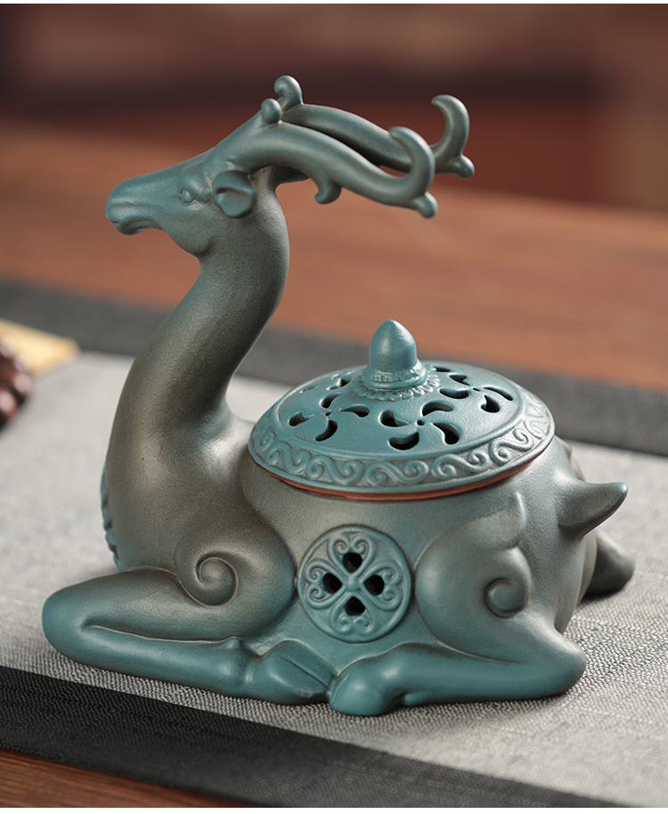 祥鹿创意陶瓷香薰炉家用室内盘香炉檀香现代中式茶道摆件大号沉香熏