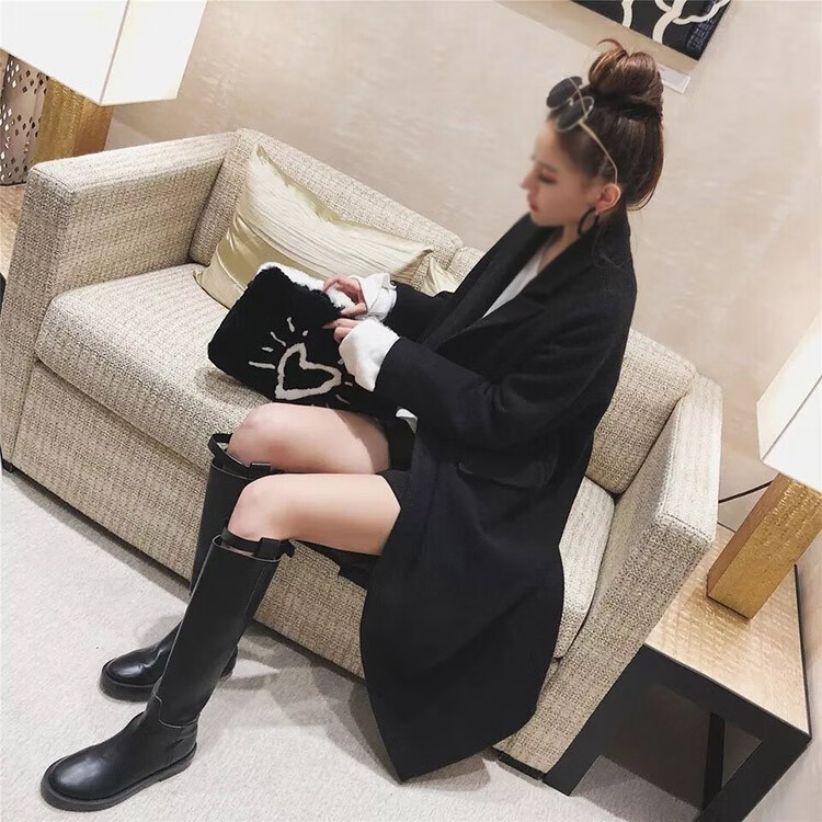 皮靴长靴大筒围胖mm粗腿显瘦机车马靴长筒靴黑色6cm跟单里加大筒围39