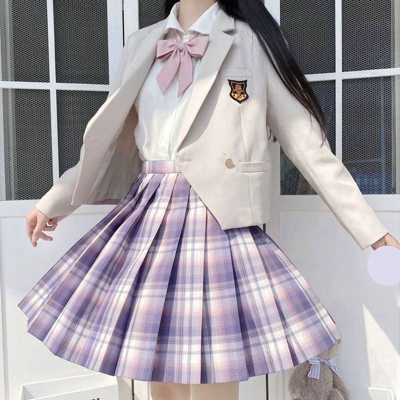 唐努乌 电竞少女jk制服学生百褶裙格裙加绒衬衫校服日系正统半身裙