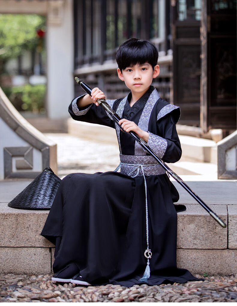 男童汉服夏季薄款儿童仙古风少爷帅气中国风男孩古装武侠演出服迎龙白