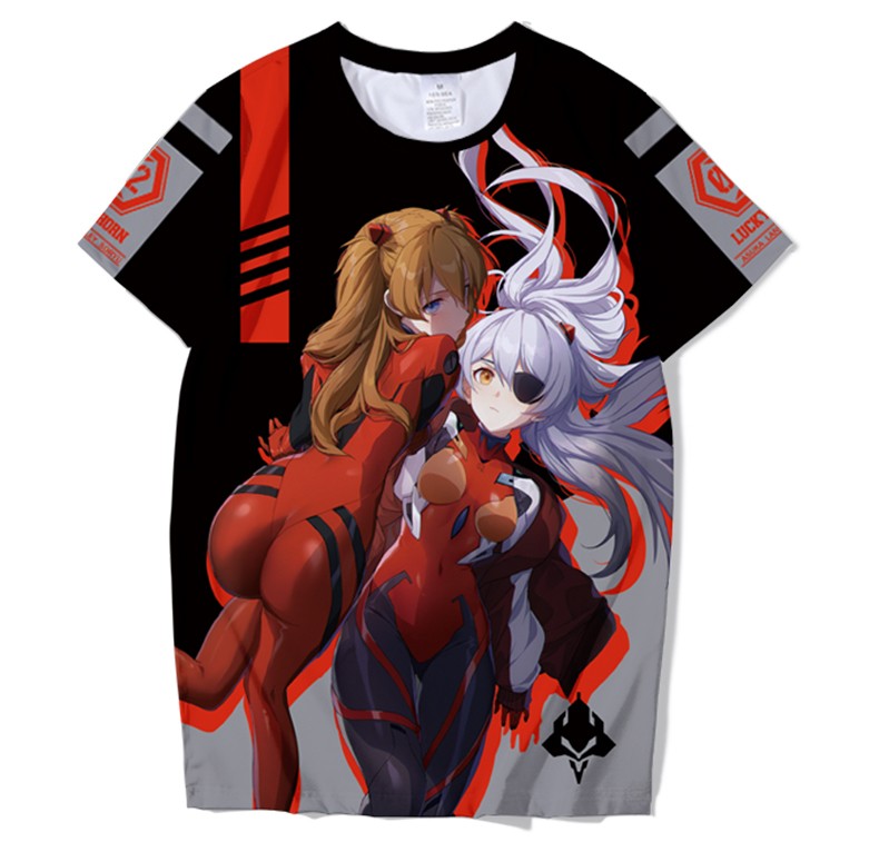 劲魔豹eva联名t恤动漫二次元短袖新世纪福音战士明日香周边衣服男tx