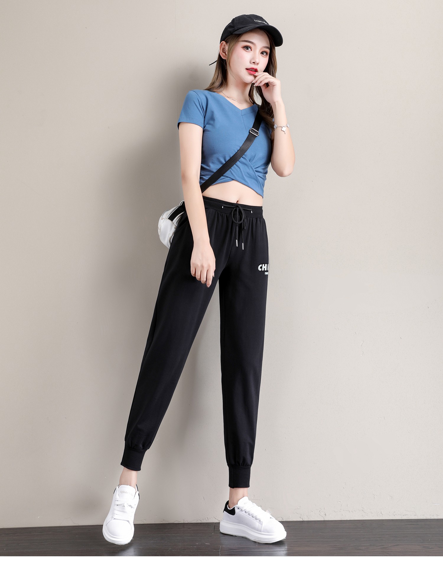 恒源祥夏天女裤显瘦运动裤女宽松束脚21年新款夏季薄款纯棉九分显瘦小