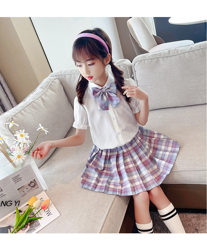 温小影jk儿童女童衬衫夏季日系小学生格裙套装全套学院风百褶裙3631