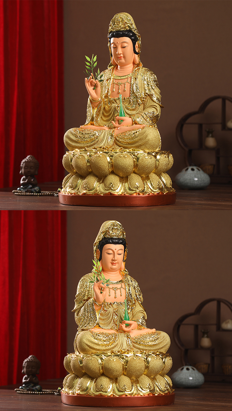 妙弘佛像供奉观音佛像树脂观世音菩萨家用摆件七彩观音神像鎏金观世音