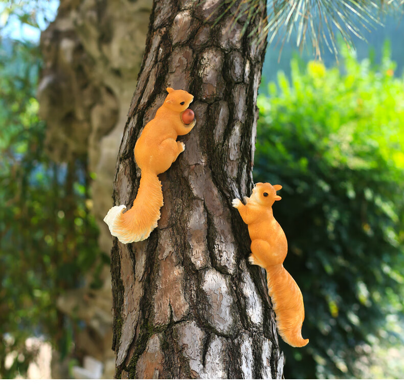 创意花园庭院装饰摆件仿真动物小松鼠户外幼儿园别墅造景树上挂件