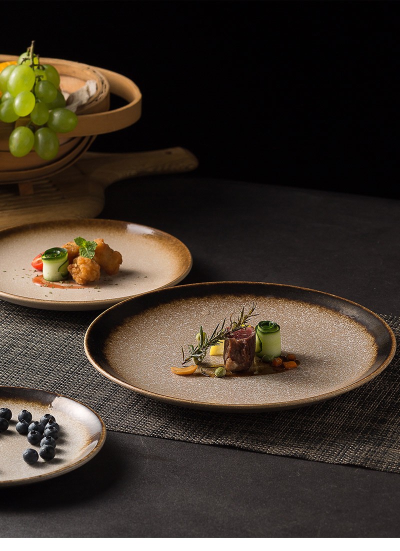 青木尚瓷日式陶瓷西餐盘牛排盘子创意复古平盘意面盘沙拉盘早餐盘菜