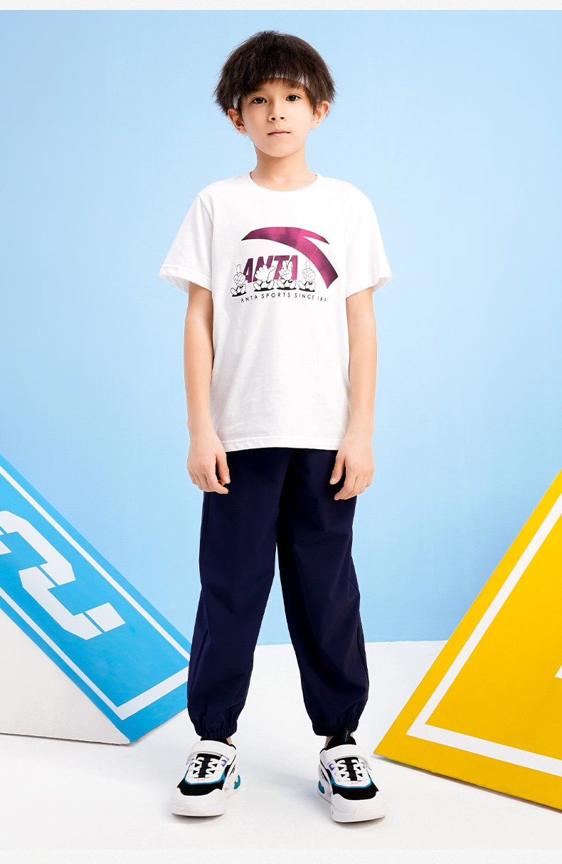 新品安踏儿童短袖男童装t恤2022夏季经典logo圆领t恤针织官网旗舰616