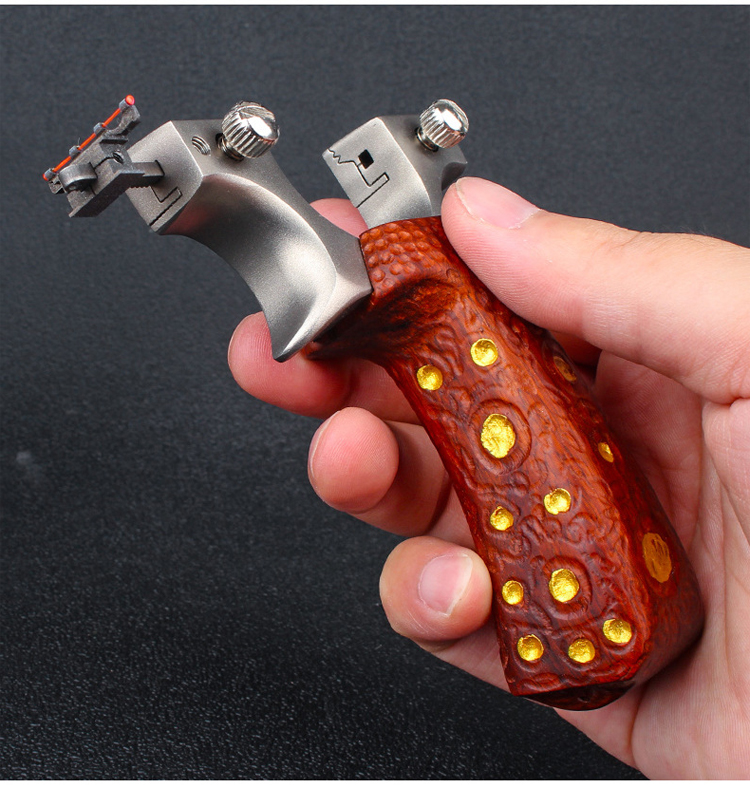 一把抓户外精准竞技弹弓新款扁皮筋弹弓紫檀实木不锈钢快压免绑野外