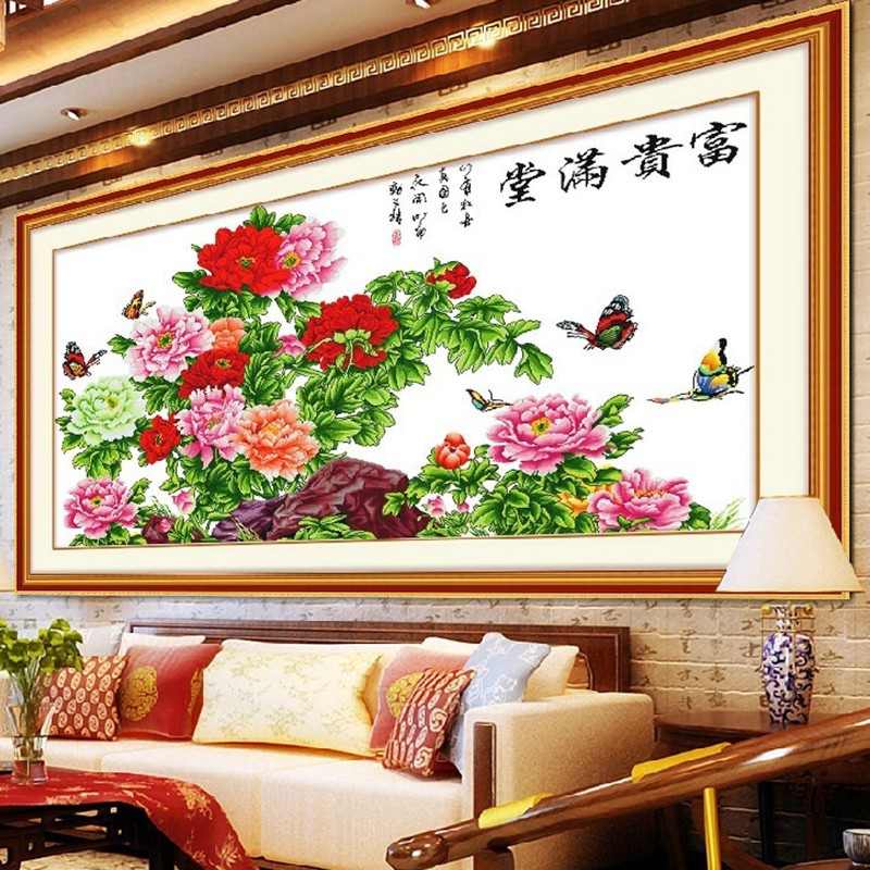 玉翰纯手工十字绣成品花开富贵富贵满堂牡丹新版客厅挂画人绣好的出售