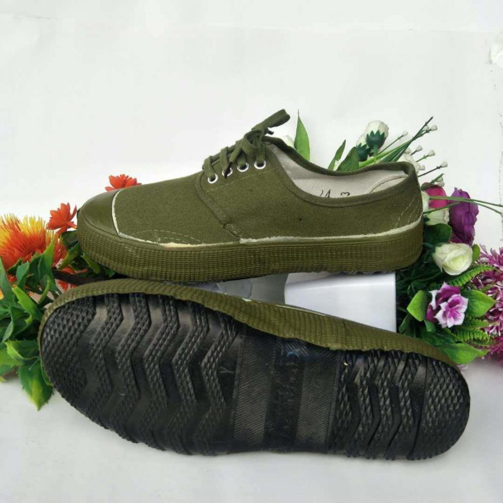 仓梵3537解放鞋男耐磨黑边防滑透气低帮鞋帆布劳保鞋工地胶鞋军绿色