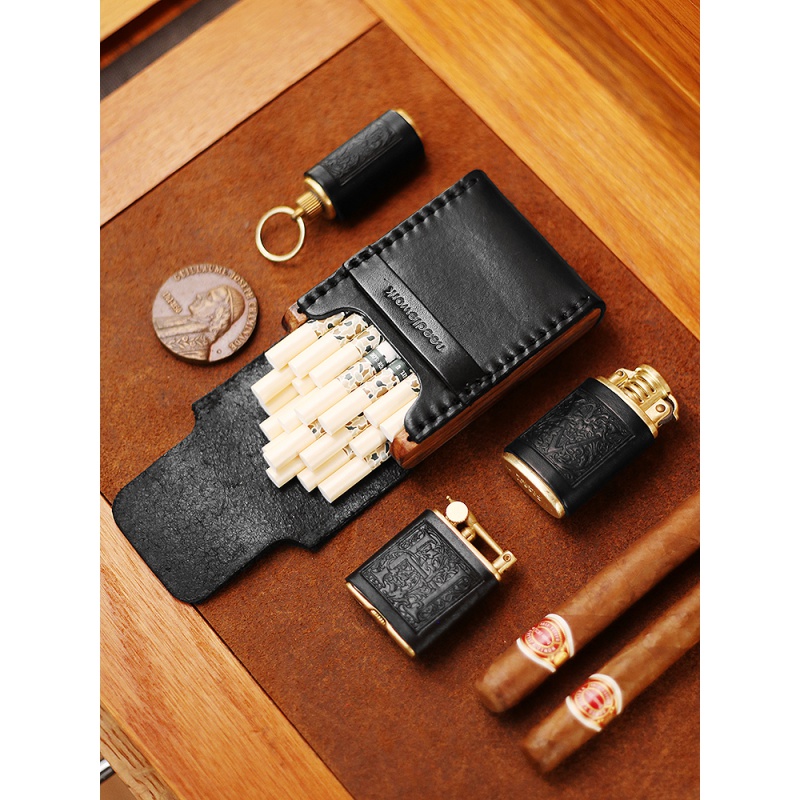 2022新 款 适用细支烟盒 两针一线手工真皮烟盒20支装便携细烟盒10支