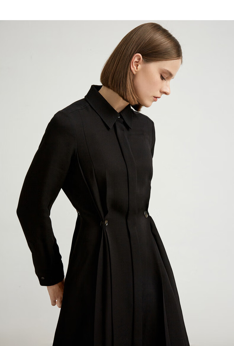 mm麦檬春新款醋酸时尚气质黑色收腰显瘦中长款连衣裙女5a8290781 黑色