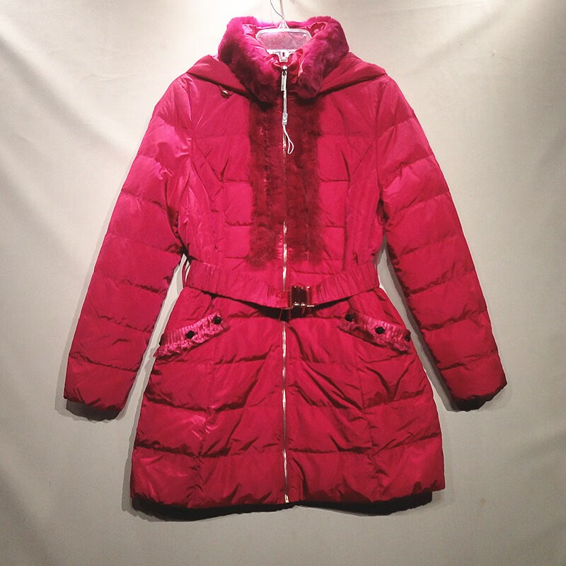 2021原单女装纯色修身中长款连帽羽绒服2021冬季新款收腰系带外套官方