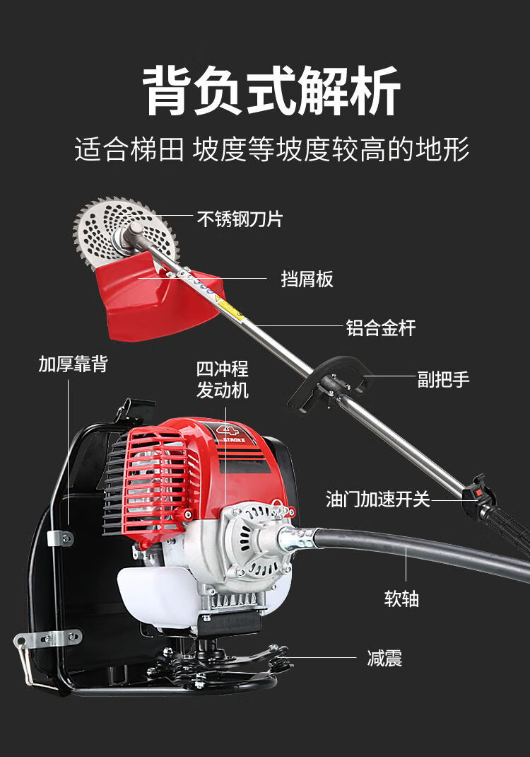 汽油除草松土割灌绿篱多功能开荒神器 四冲程侧挂式割草机 礼包【图片
