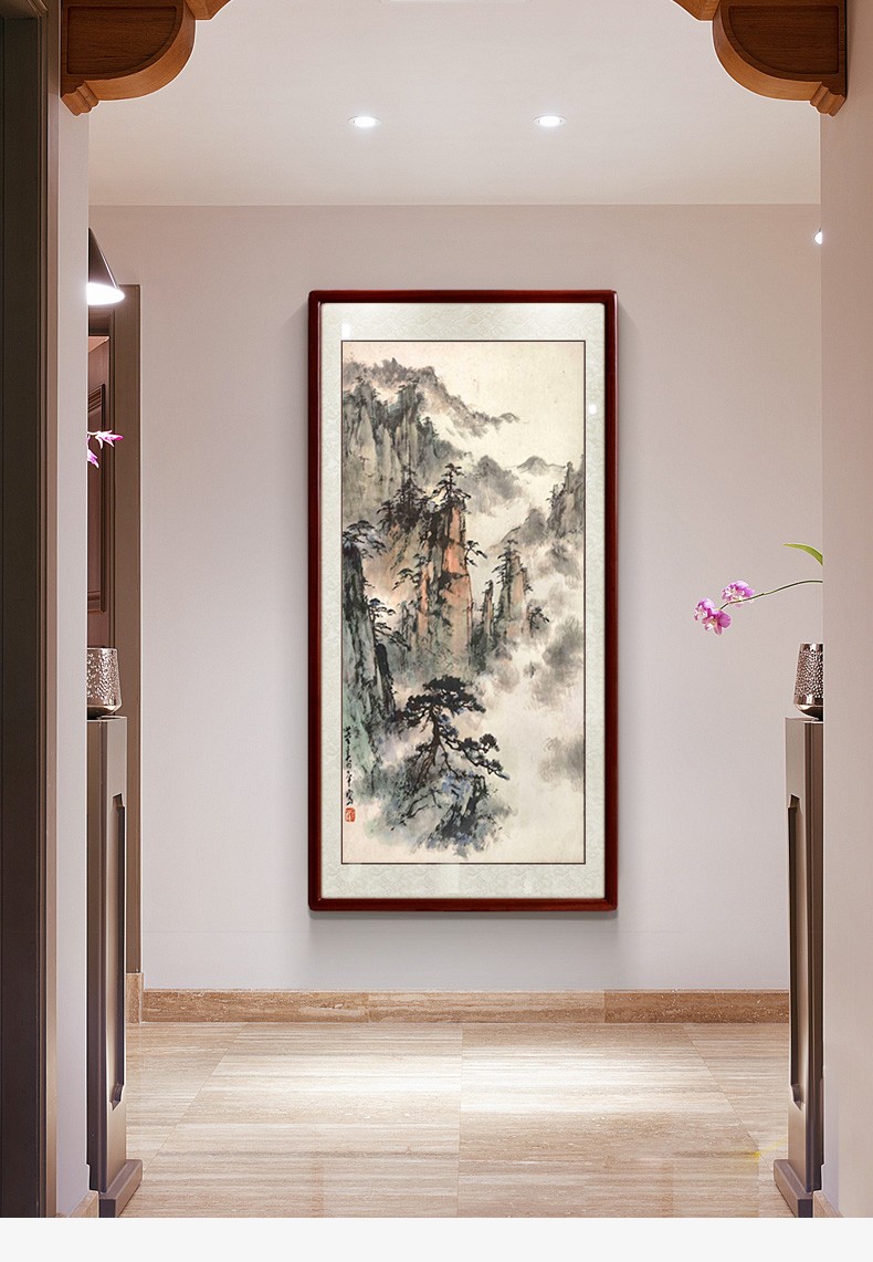 福艺良品手绘玄关装饰画水墨国画山水画入户走廊客厅挂画黄山松云b款