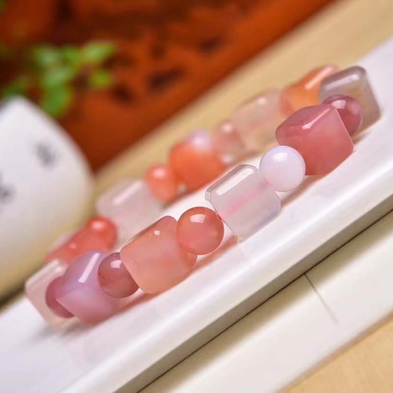海清正堂天然盐源玛瑙方糖单圈手链女款简约百搭手链饰品尺寸8mm