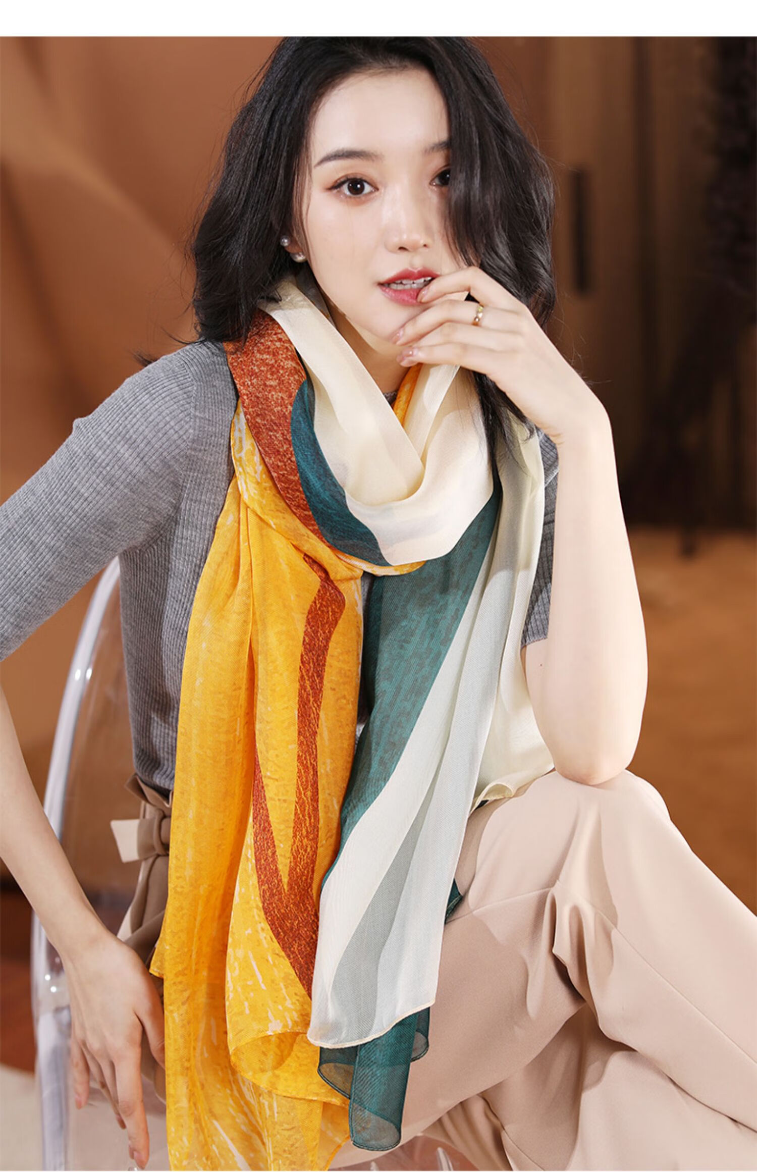 丝巾真丝围巾夏季薄款防晒桑蚕丝长纱巾女士高档披肩高端杭州夏天波点