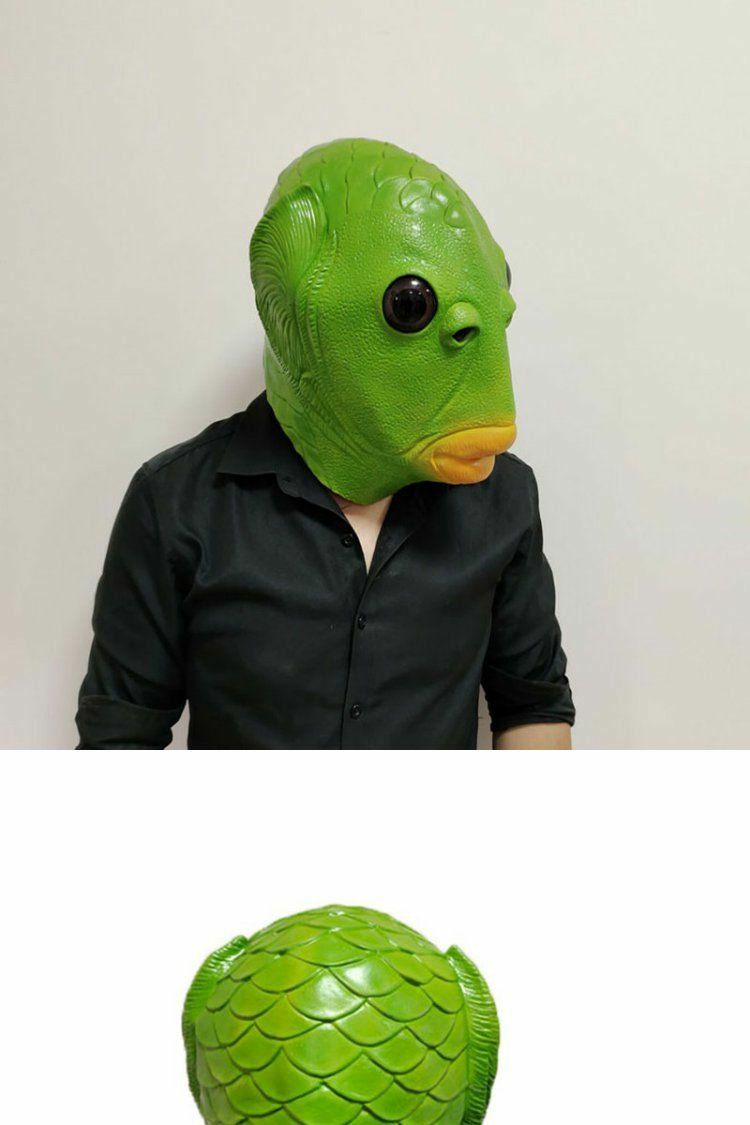 音万圣节面具搞笑鱼头怪怪人绿色网红奔波儿霸七彩独角兽墨镜雪茄项链