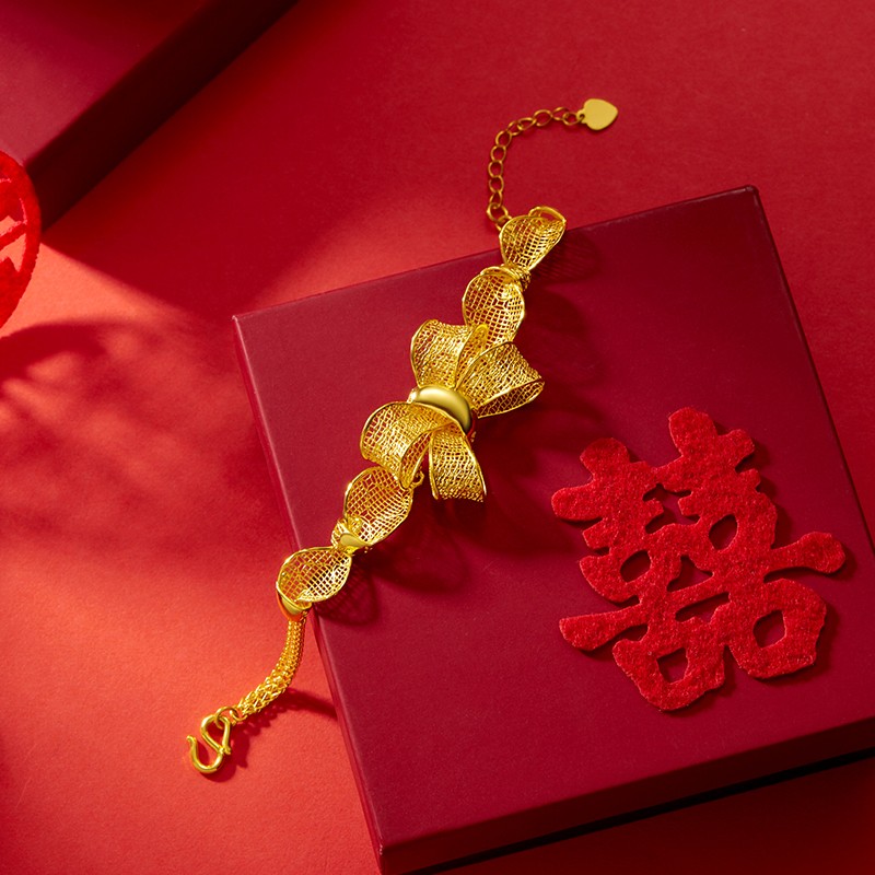 商场同款潮宏基婚庆蝴蝶结黄金手链足金手链求婚结婚婚嫁套装女tk计价