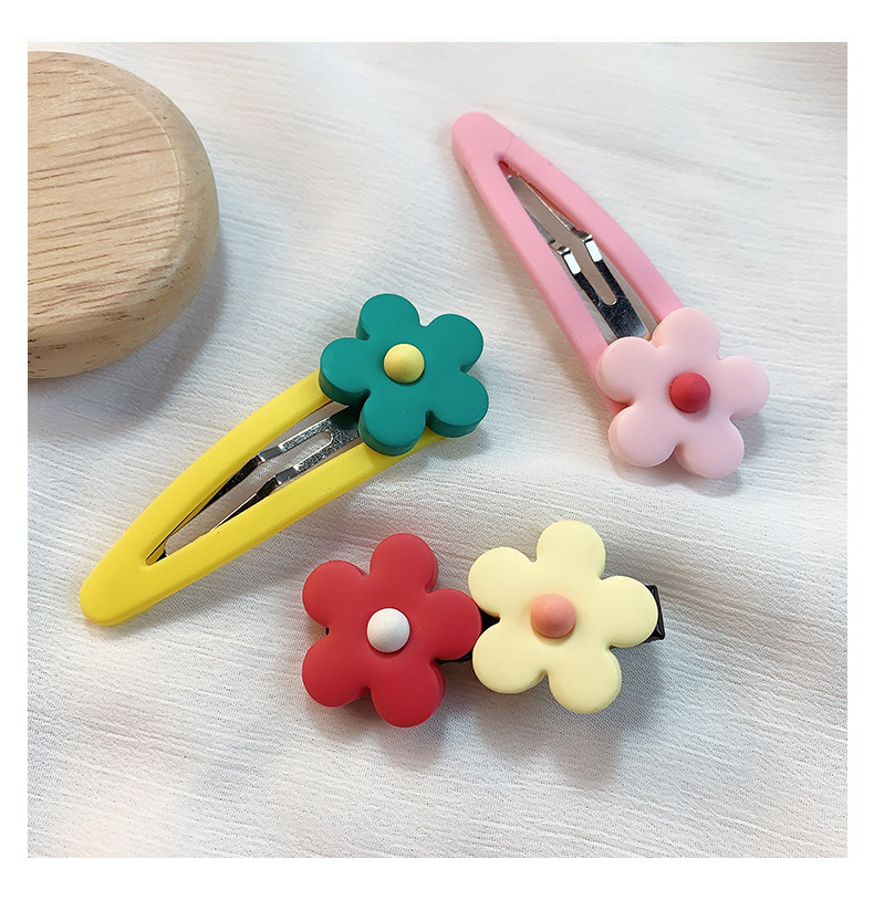 泫雅风软陶花朵发夹 可爱一字糖果色小花夹刘海边夹发卡头饰 绿色花