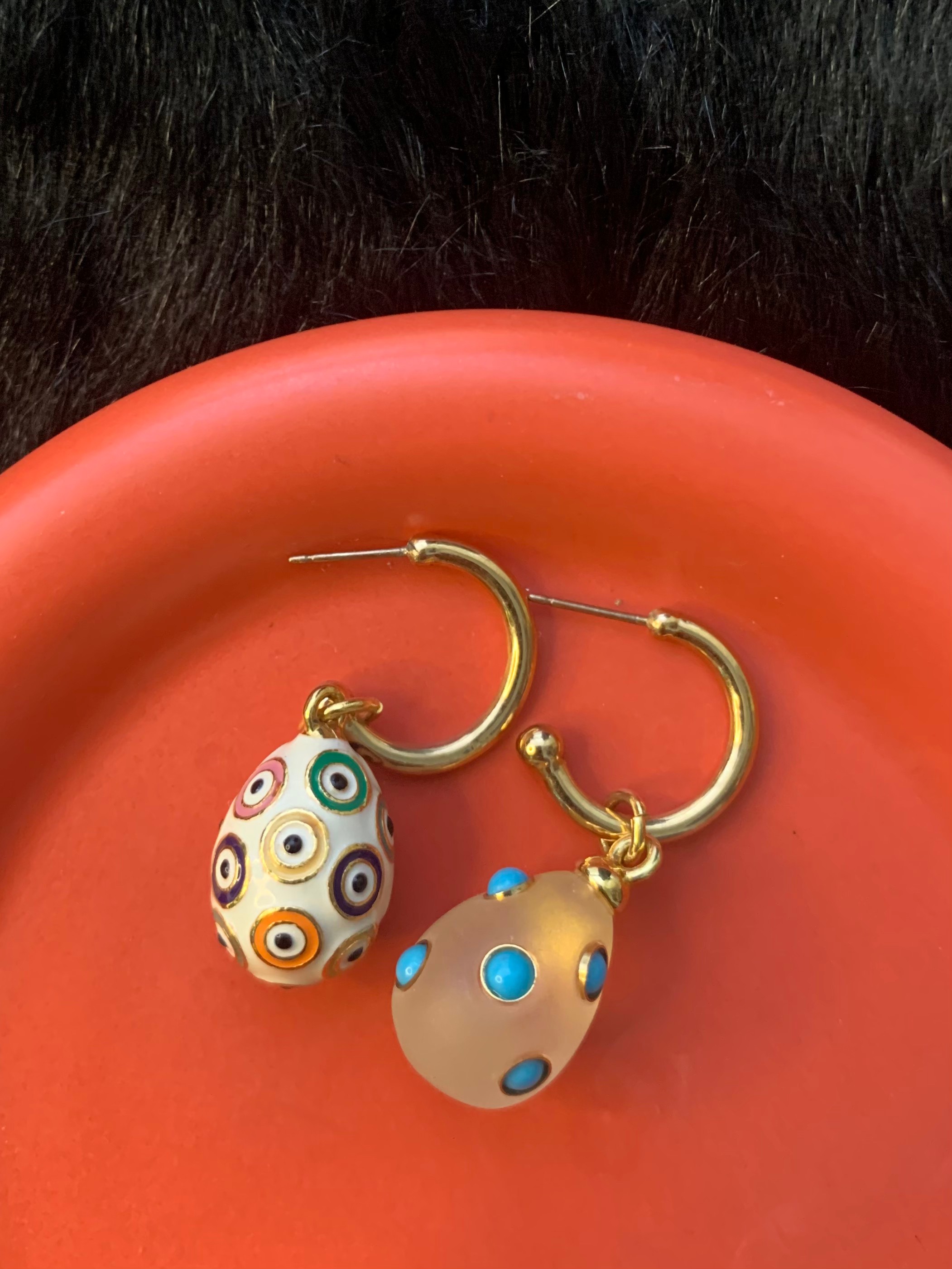 韩莹ky vintage joan rivers 彩蛋吊坠法贝热珐琅石十字项坠耳环 双头