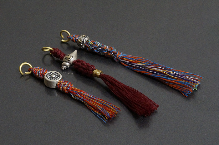 凌盛925银棉线流苏手串阿呆鲤鱼文玩侧挂的配饰棉绳编织挂饰配件diy